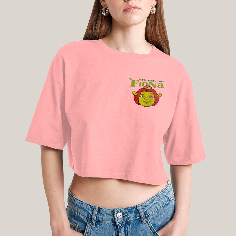 Cropped Oversized Algodão Unissex T shirt Shrek & Fiona BFF ou casal FC