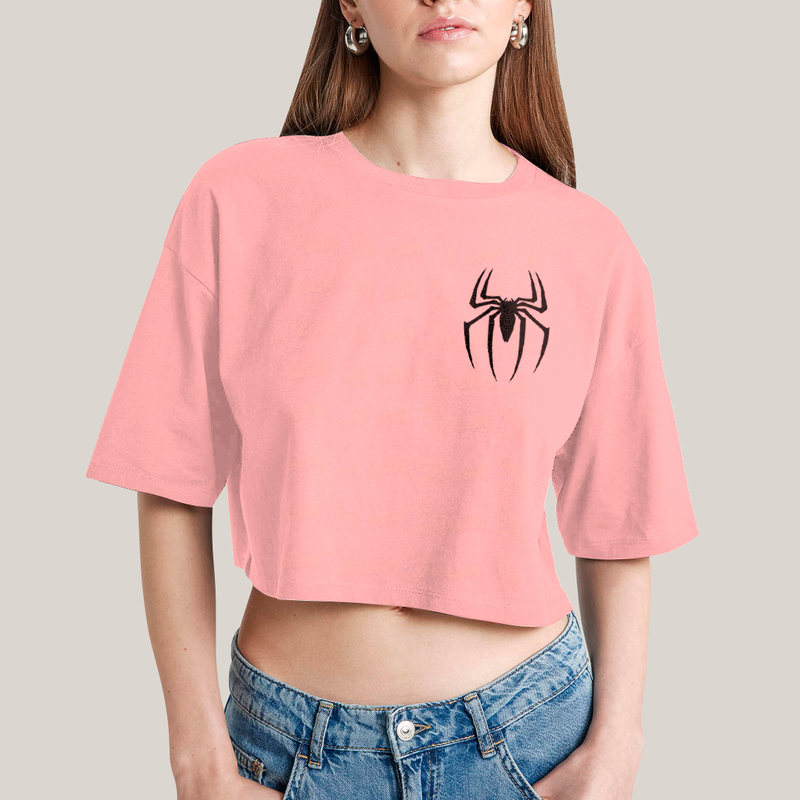 Cropped Oversized Algodão Unissex T shirt Spider Boy & Spider Girl BFF ou casal FC