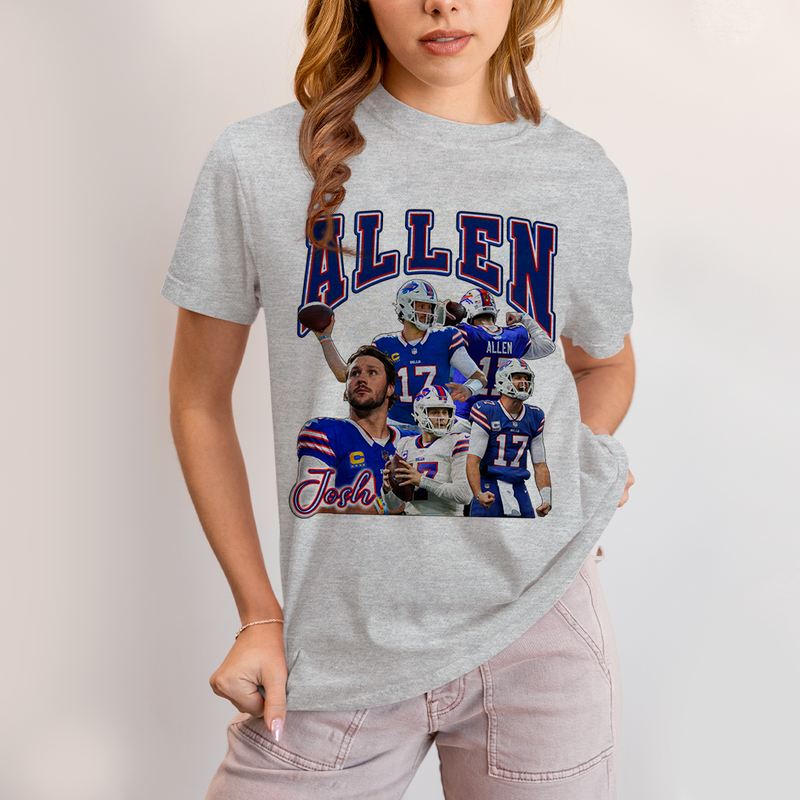 Camiseta Algodão Unissex T shirt -Josh Allen 17 Jogador de Futebol Americano FC