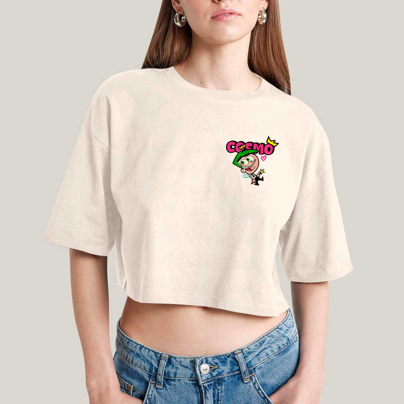 Cropped Oversized Algodão Unissex T shirt Cosmo & Wanda BFF ou casal FC