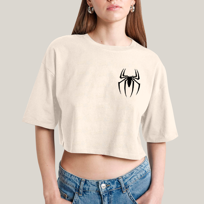 Cropped Oversized Algodão Unissex T shirt Spider Boy & Spider Girl BFF ou casal FC