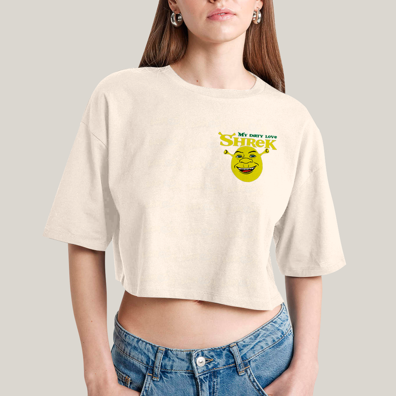 Cropped Oversized Algodão Unissex T shirt Shrek & Fiona BFF ou casal FC