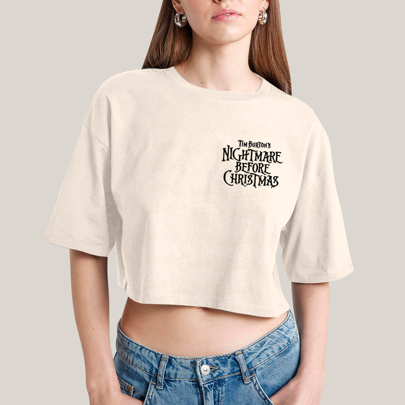 Cropped Oversized Algodão Unissex T shirt Jack Skellington & Sally BFF ou casal FC