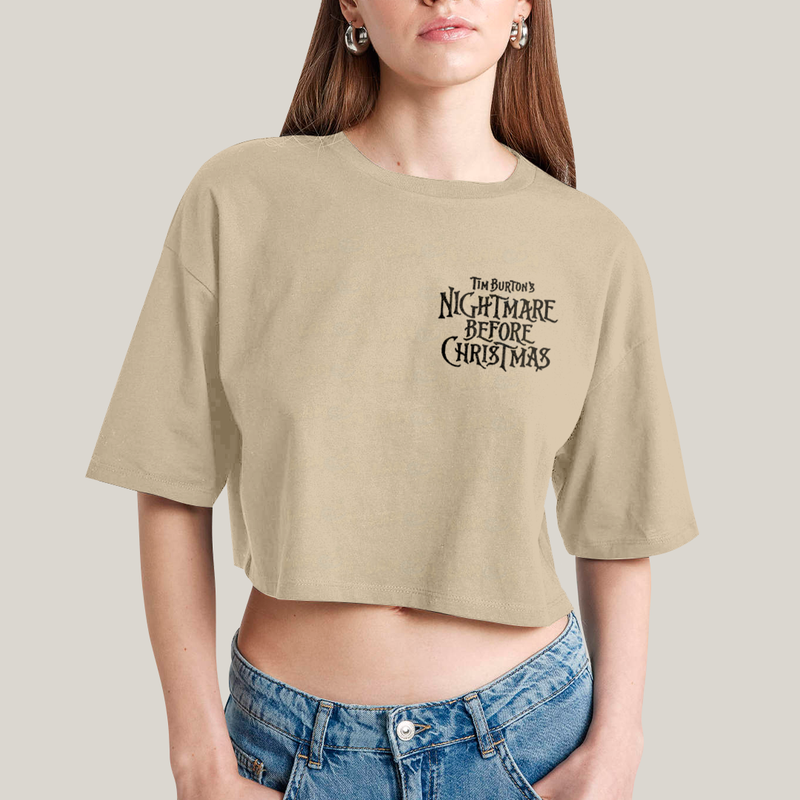 Cropped Oversized Algodão Unissex T shirt Jack Skellington & Sally BFF ou casal FC