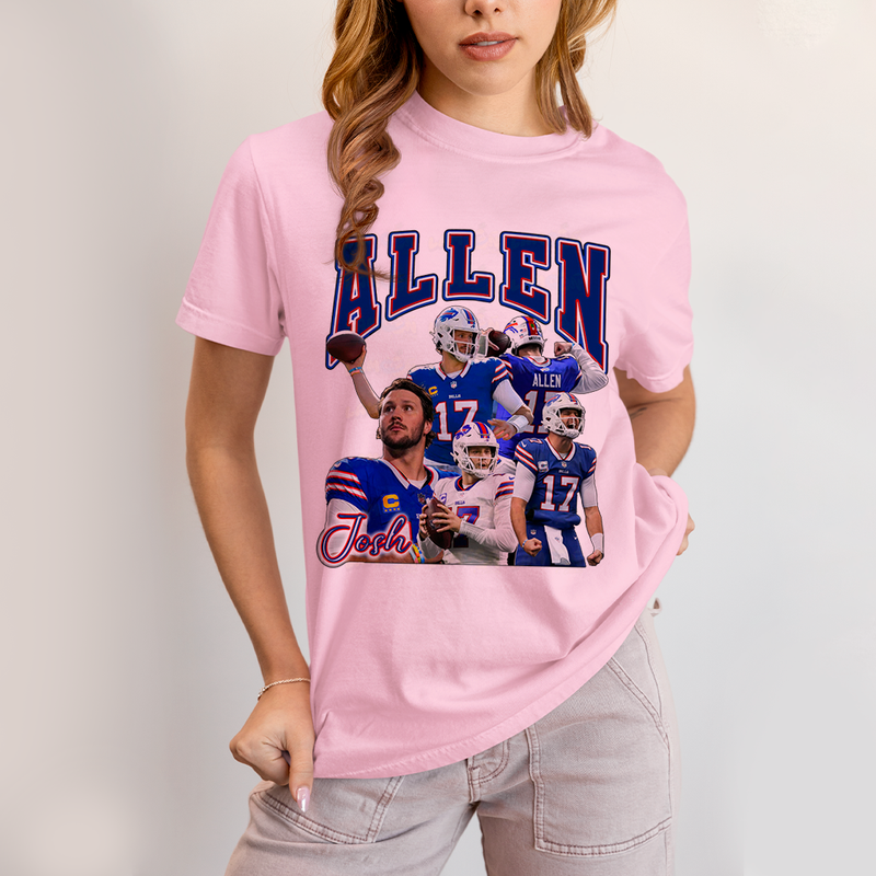 Camiseta Algodão Unissex T shirt -Josh Allen 17 Jogador de Futebol Americano FC