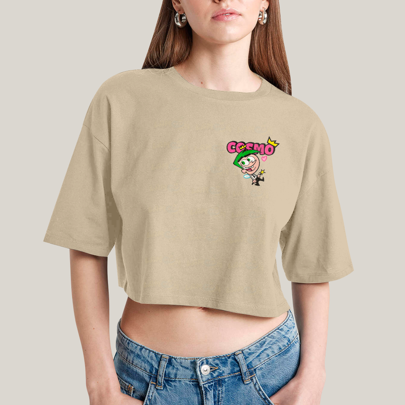 Cropped Oversized Algodão Unissex T shirt Cosmo & Wanda BFF ou casal FC
