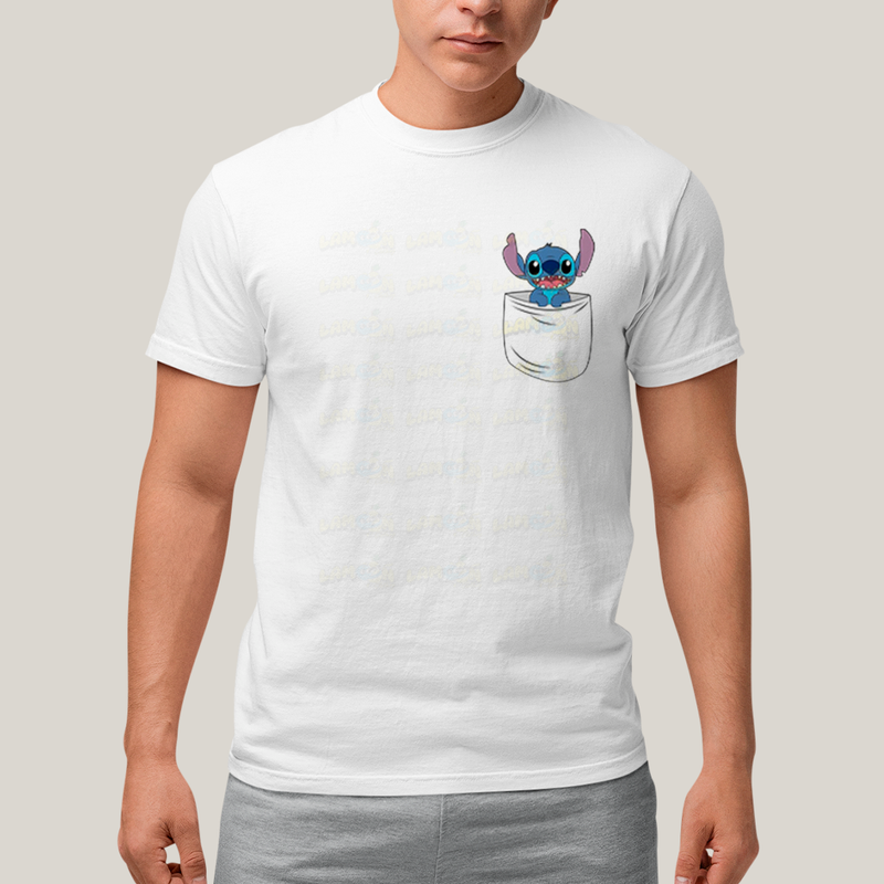 Camiseta Algodão Unissex T shirt Lilo & Stitch Bolso F/C