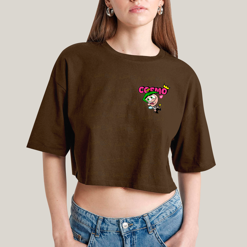 Cropped Oversized Algodão Unissex T shirt Cosmo & Wanda BFF ou casal FC