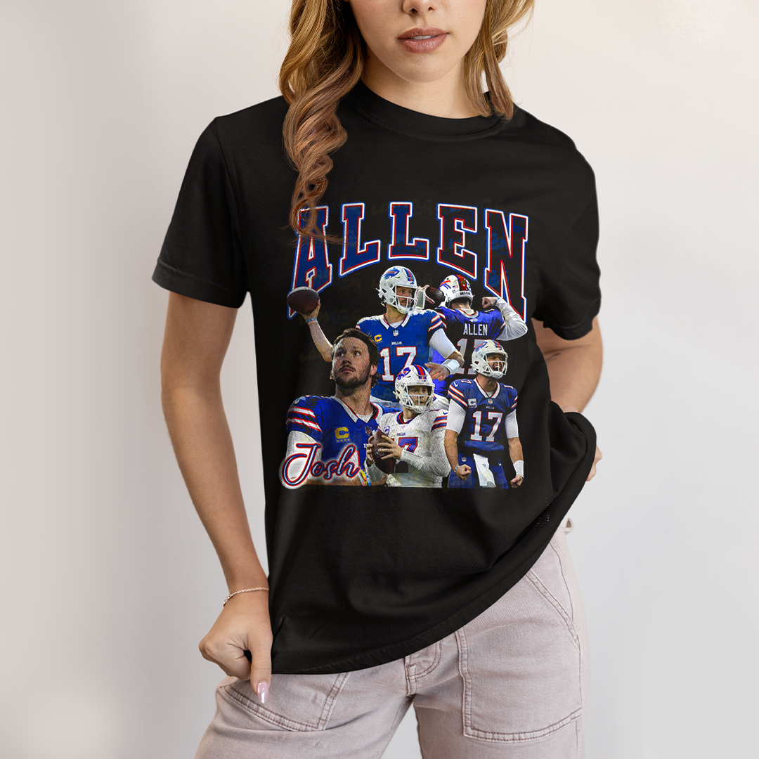 Camiseta Algodão Unissex T shirt -Josh Allen 17 Jogador de Futebol Americano FC
