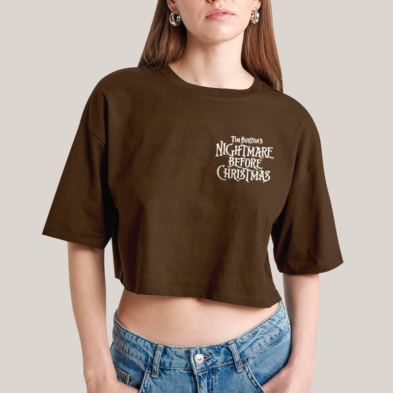 Cropped Oversized Algodão Unissex T shirt Jack Skellington & Sally BFF ou casal FC