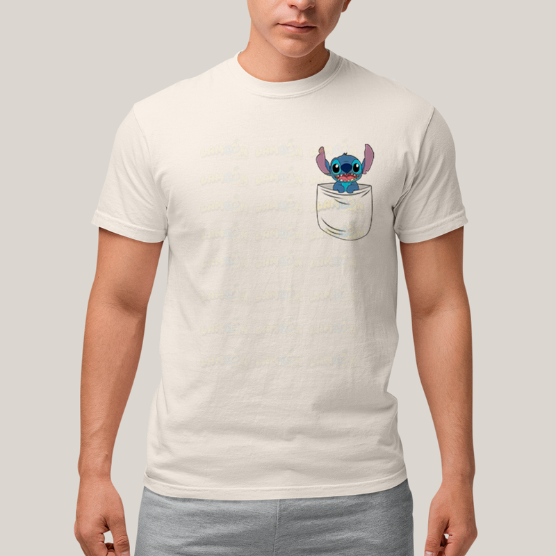 Camiseta Algodão Unissex T shirt Lilo & Stitch Bolso F/C