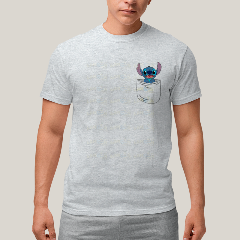 Camiseta Algodão Unissex T shirt Lilo & Stitch Bolso F/C