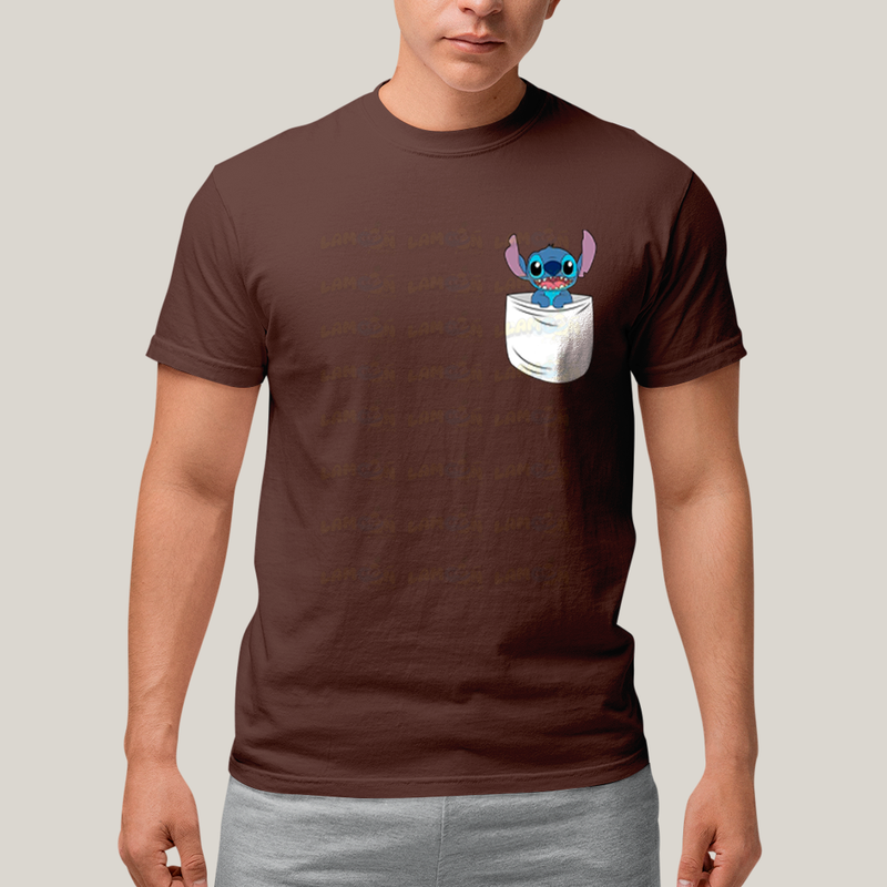 Camiseta Algodão Unissex T shirt Lilo & Stitch Bolso F/C