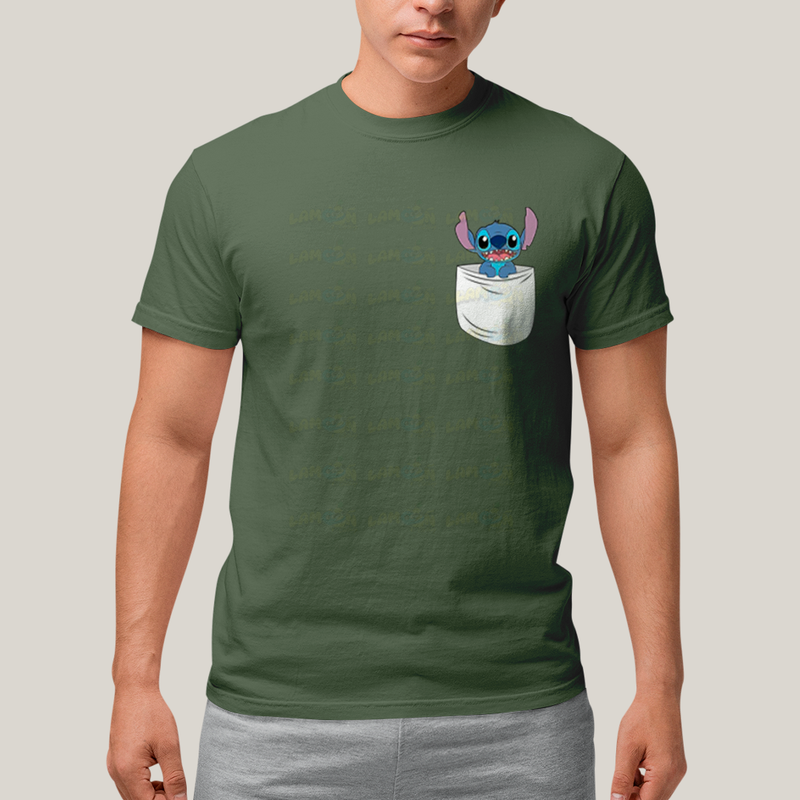 Camiseta Algodão Unissex T shirt Lilo & Stitch Bolso F/C