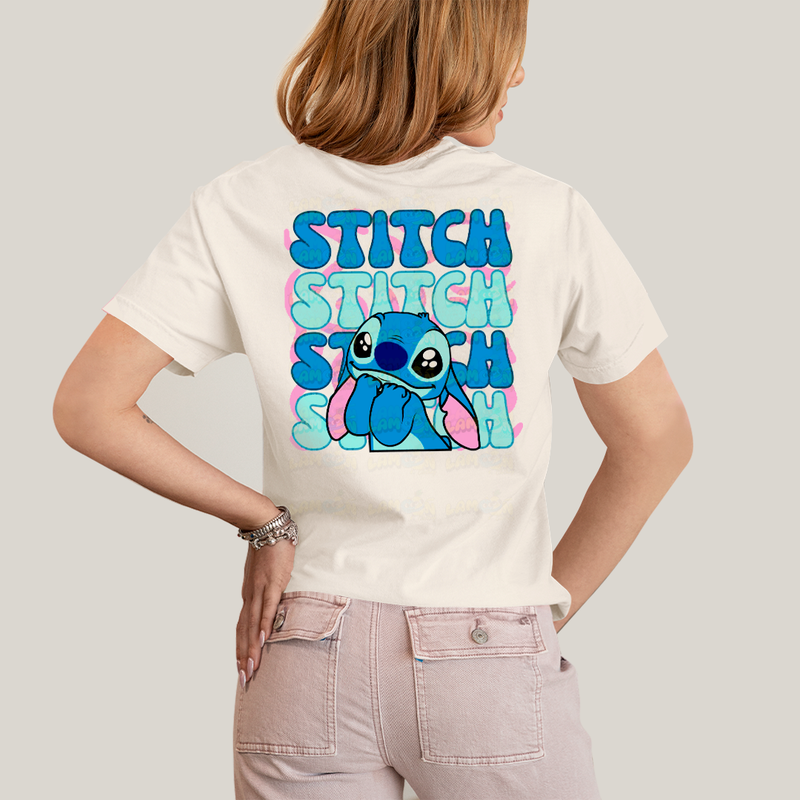 Camiseta Algodão Unissex T shirt Lilo & Stitch Bolso F/C