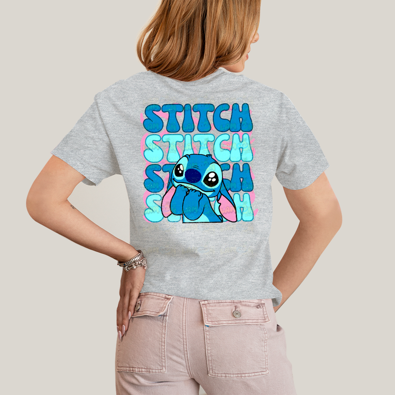 Camiseta Algodão Unissex T shirt Lilo & Stitch Bolso F/C
