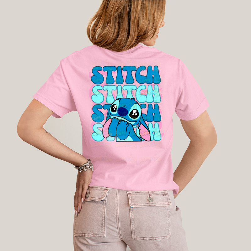 Camiseta Algodão Unissex T shirt Lilo & Stitch Bolso F/C