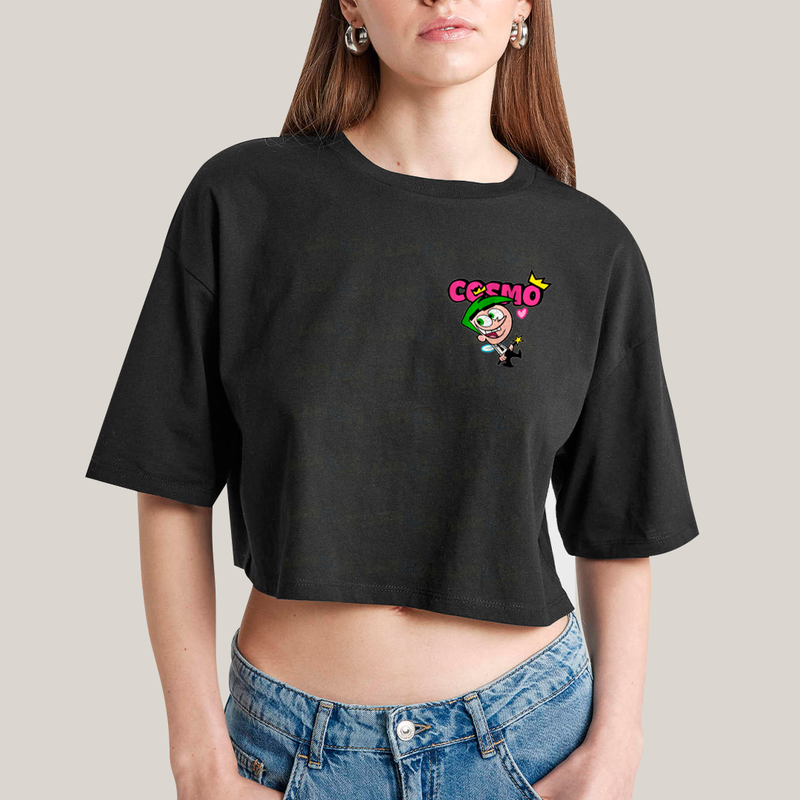 Cropped Oversized Algodão Unissex T shirt Cosmo & Wanda BFF ou casal FC