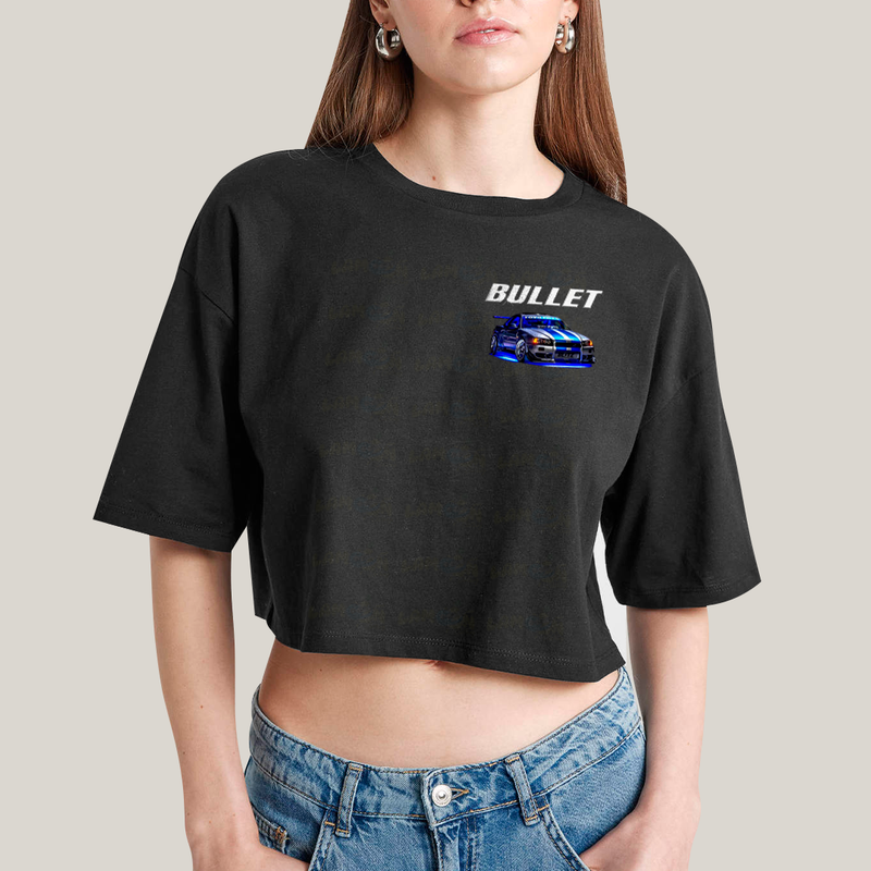 Cropped Oversized Algodão Unissex T shirt Suki & Bullet BFF ou casal FC