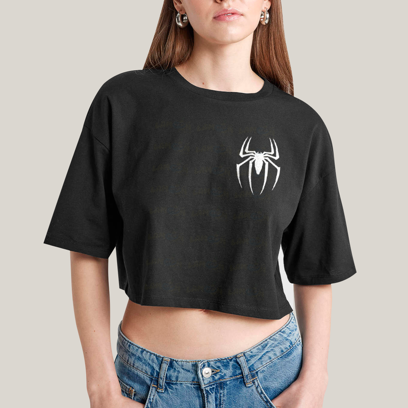 Cropped Oversized Algodão Unissex T shirt Spider Boy & Spider Girl BFF ou casal FC