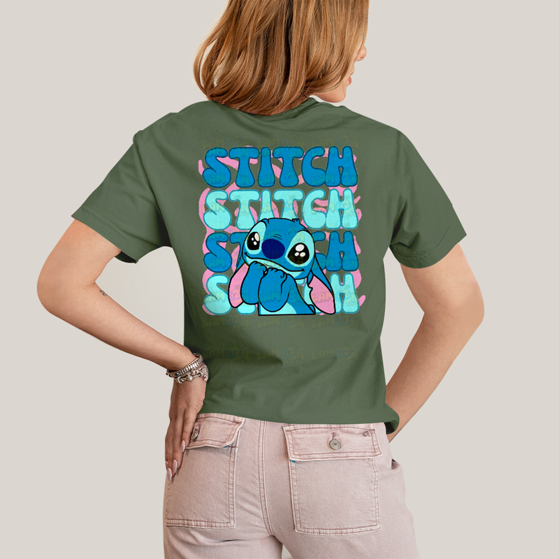 Camiseta Algodão Unissex T shirt Lilo & Stitch Bolso F/C