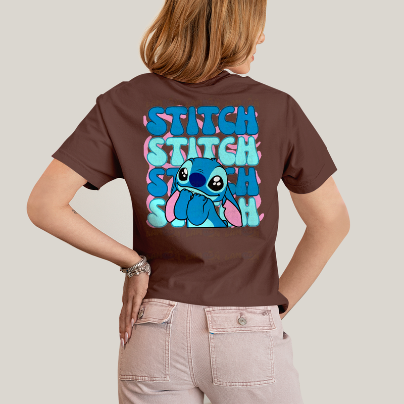 Camiseta Algodão Unissex T shirt Lilo & Stitch Bolso F/C