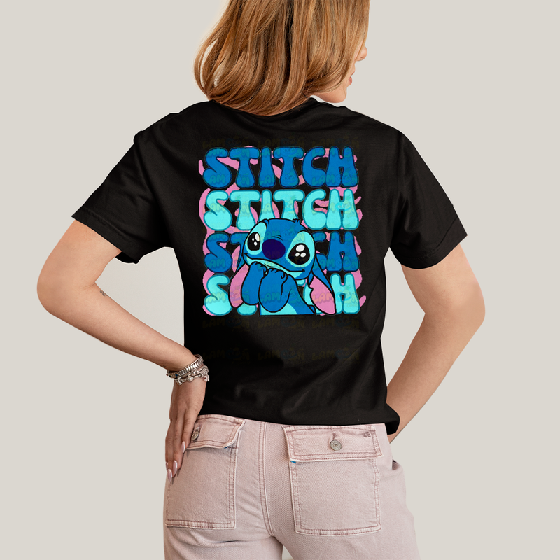Camiseta Algodão Unissex T shirt Lilo & Stitch Bolso F/C