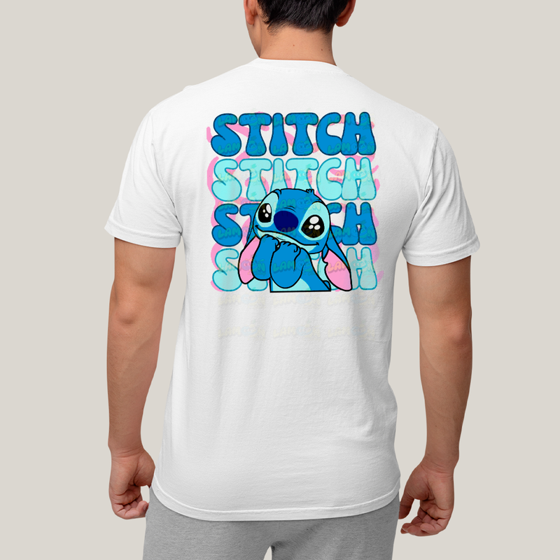 Camiseta Algodão Unissex T shirt Lilo & Stitch Bolso F/C
