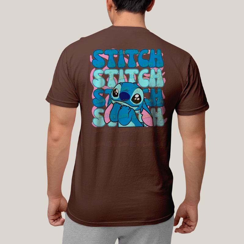 Camiseta Algodão Unissex T shirt Lilo & Stitch Bolso F/C