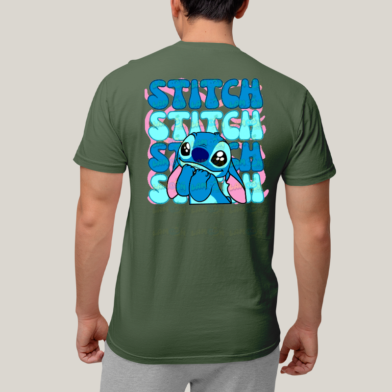 Camiseta Algodão Unissex T shirt Lilo & Stitch Bolso F/C