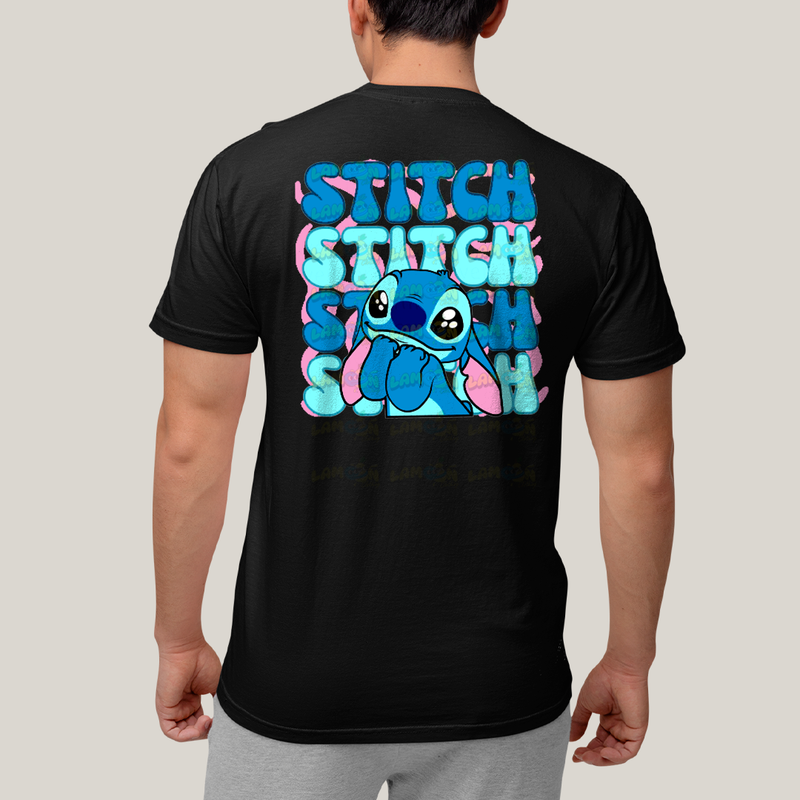Camiseta Algodão Unissex T shirt Lilo & Stitch Bolso F/C