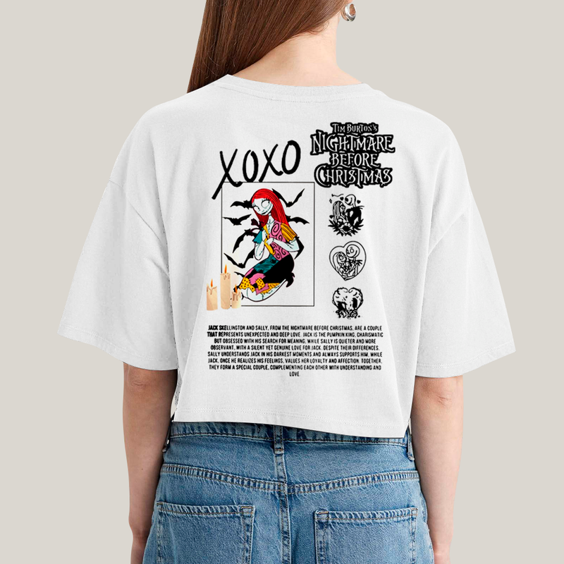 Cropped Oversized Algodão Unissex T shirt Jack Skellington & Sally BFF ou casal FC