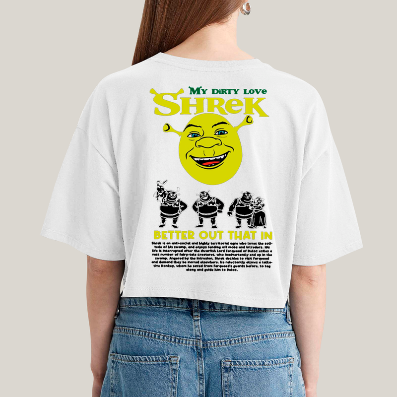 Cropped Oversized Algodão Unissex T shirt Shrek & Fiona BFF ou casal FC