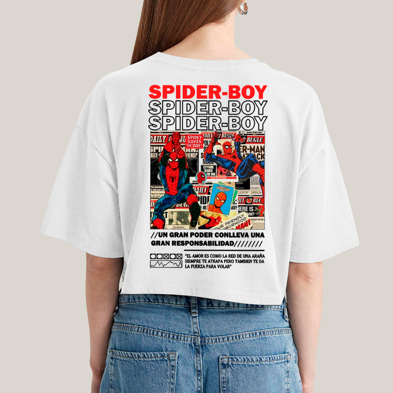 Cropped Oversized Algodão Unissex T shirt Spider Boy & Spider Girl BFF ou casal FC