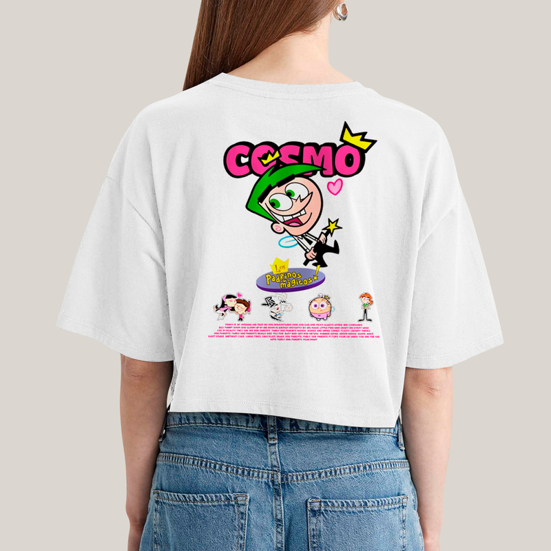 Cropped Oversized Algodão Unissex T shirt Cosmo & Wanda BFF ou casal FC