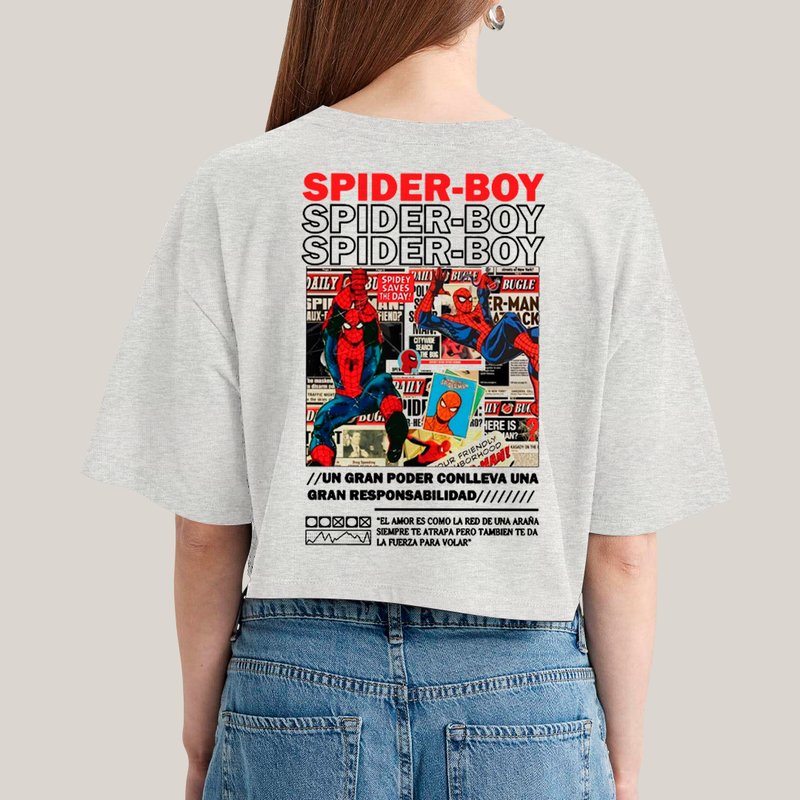 Cropped Oversized Algodão Unissex T shirt Spider Boy & Spider Girl BFF ou casal FC
