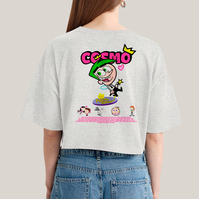 Cropped Oversized Algodão Unissex T shirt Cosmo & Wanda BFF ou casal FC