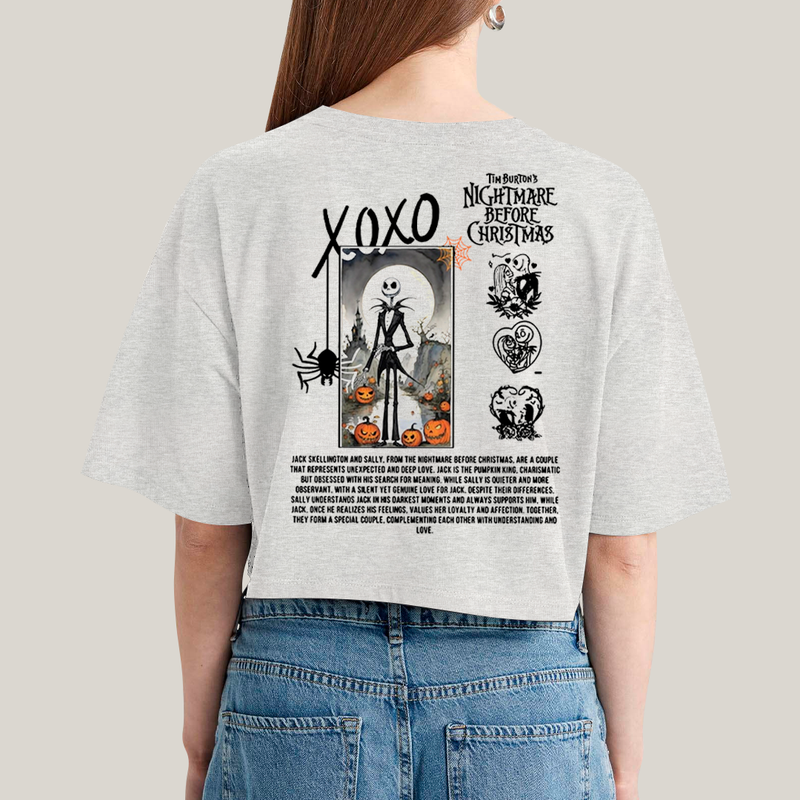 Cropped Oversized Algodão Unissex T shirt Jack Skellington & Sally BFF ou casal FC