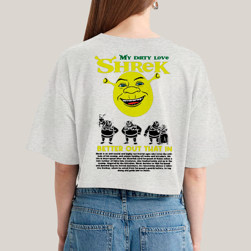Cropped Oversized Algodão Unissex T shirt Shrek & Fiona BFF ou casal FC