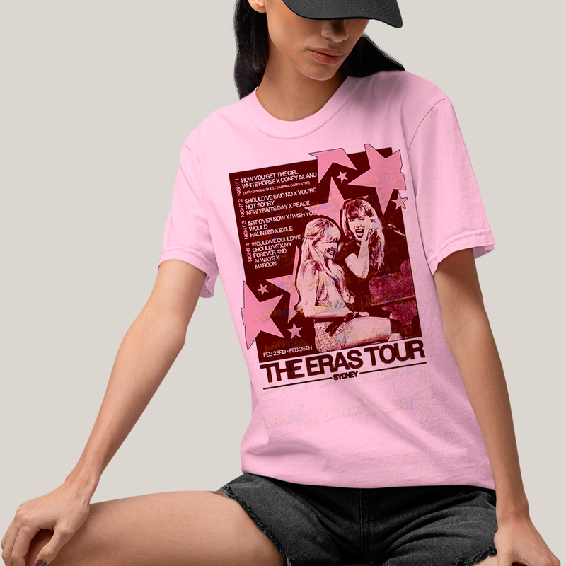 Camiseta Algodão Unissex T shirt  Sabrina Carpenter The Eras Tour Sydney Taylor Swift