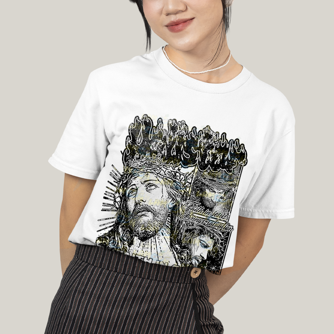 Camiseta Algodão Unissex T shirt Jesus Cristo Faith In God overcomes fear