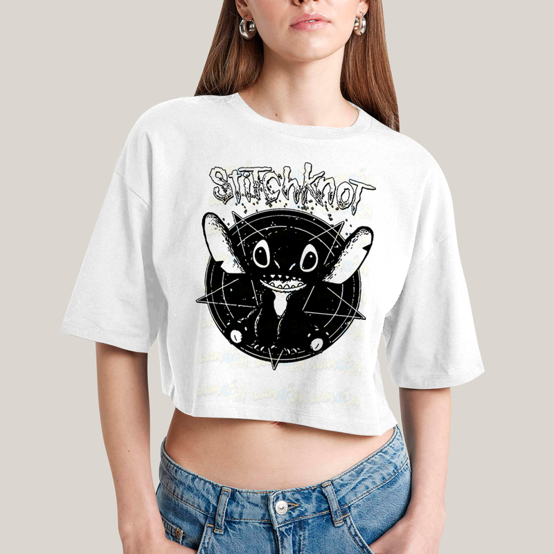 Cropped Oversized Algodão Unissex T shirt Stitchknot Lilo & Stitch