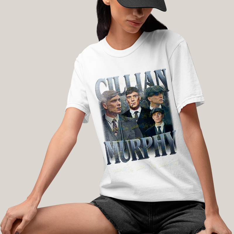 Camiseta Algodão Unissex T shirt - Cillian Murphy Peaky Blinders Cinzento