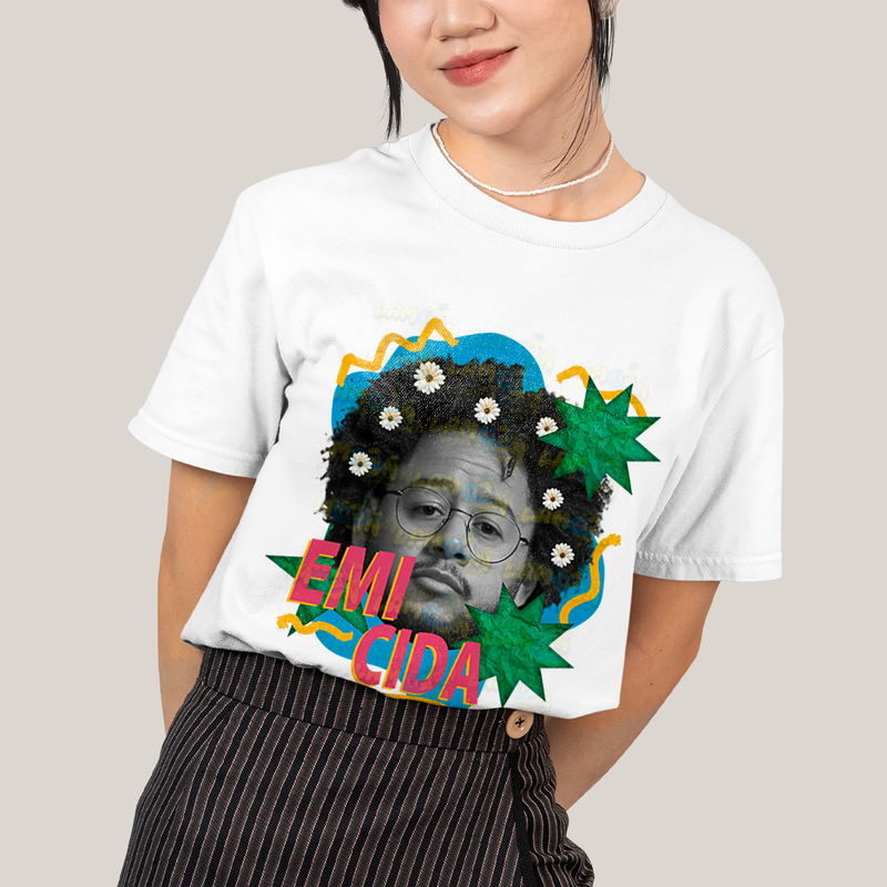 Camiseta Algodão Unissex T shirt - Emicida Rapper colagem