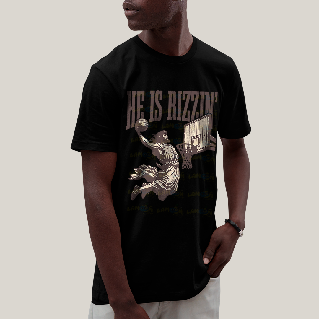 Camiseta Algodão Unissex T shirt 3690 - Jesus Cristo Jogando Basquete he is rizzin