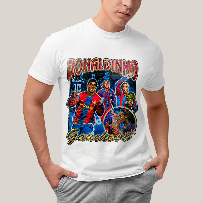 Camiseta Algodão Unissex T shirt Graphic Tee Ronaldinnho Gaúcho O Bruxo Jogador de Futebol Ronaldo