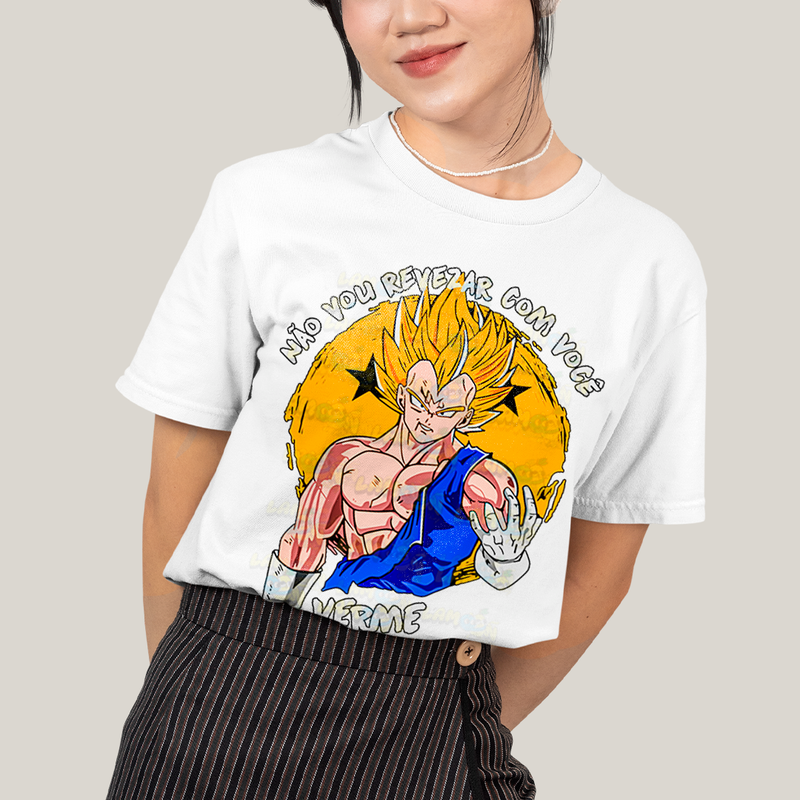 Camiseta Algodão Unissex T shirt - Vegeta Não Vou Revezar verme insolente dragonball