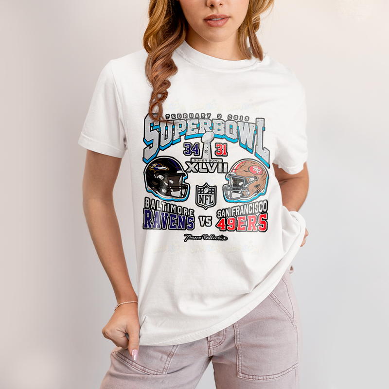 Camiseta Algodão Unissex T shirt - Superbowl Baltimore Ravens vs San Francisco 49ers futebol americano