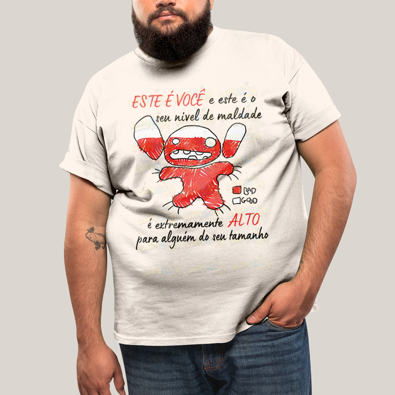 Camiseta Plus Size Algodão Unissex T shirt Lilo & Stitch Seu Nível de Maldade