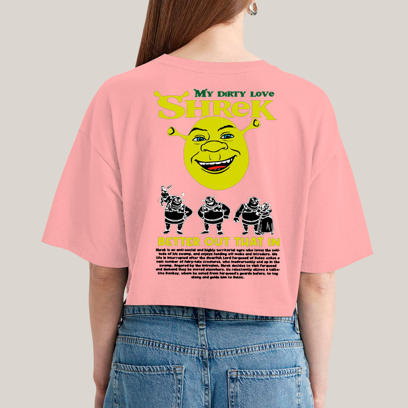 Cropped Oversized Algodão Unissex T shirt Shrek & Fiona BFF ou casal FC